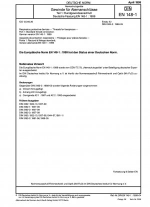 Atemschutzgeräte – Gewinde für Atemschutzmasken – Teil 1: Norm-Gewindeanschluss; Deutsche Fassung EN 148-1:1999
