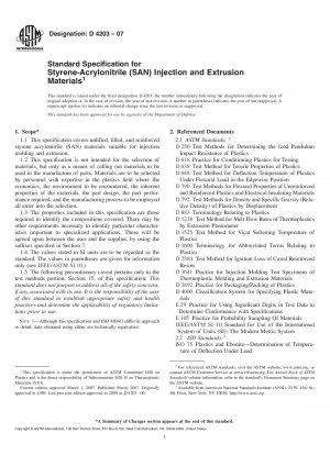 Standardspezifikation für Styrol-Acrylnitril (SAN)-Injektions- und Extrusionsmaterialien