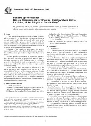 Standardspezifikation für allgemeine Anforderungen an chemische Prüfanalysegrenzen für Nickel, Nickellegierungen und Kobaltlegierungen