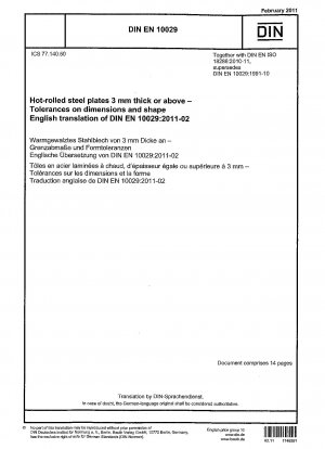 Warmgewalzte Stahlplatten mit einer Dicke von 3 mm oder mehr – Maß- und Formtoleranzen; Deutsche Fassung EN 10029:2010