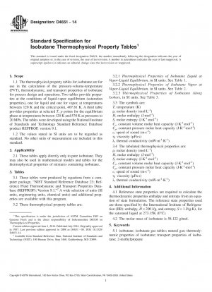 Standardspezifikation für Tabellen mit thermophysikalischen Eigenschaften von Isobutan