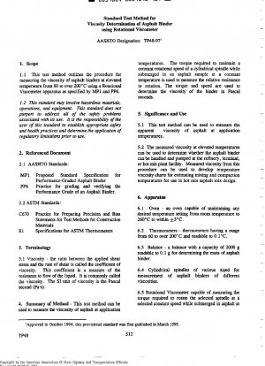 Standardtestmethode zur Viskositätsbestimmung von Asphaltbindemitteln unter Verwendung des Rotationsviskosimeters, Ausgabe 2000