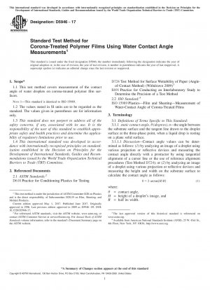 Standardtestmethode für Corona-behandelte Polymerfilme unter Verwendung von Wasserkontaktwinkelmessungen