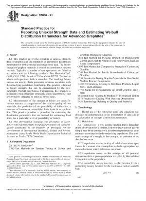 Standardpraxis für die Meldung uniaxialer Festigkeitsdaten und die Schätzung der Weibull-Verteilungsparameter für fortgeschrittene Graphite