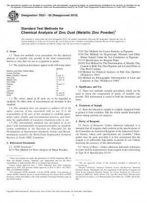 Standardtestmethoden für die chemische Analyse von Zinkstaub (metallisches Zinkpulver)