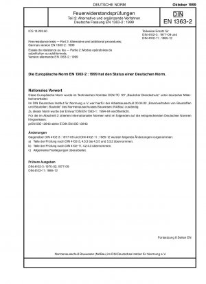 Feuerwiderstandsprüfungen – Teil 2: Alternative und zusätzliche Verfahren; Deutsche Fassung EN 1363-2:1999