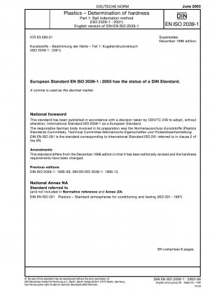 Kunststoffe - Bestimmung der Härte - Teil 1: Kugeleindruckverfahren (ISO 2039-1:2001); Deutsche Fassung EN ISO 2039-1:2003