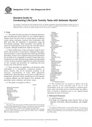Standardhandbuch für die Durchführung von Lebenszyklustoxizitätstests mit Salzwasser-Mysiden