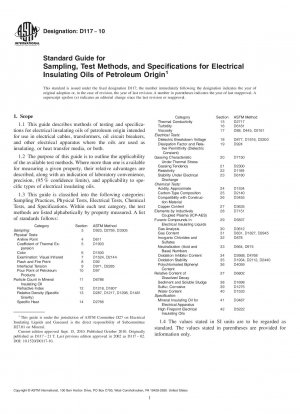 Standardhandbuch für Probenahme, Testmethoden und Spezifikationen für elektrische Isolieröle aus Erdöl