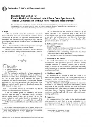 Standardtestmethode für Elastizitätsmodule von undrainierten intakten Gesteinskernproben bei triaxialer Kompression ohne Porendruckmessung