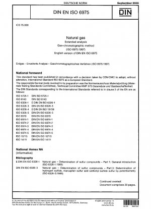 Erdgas - Erweiterte Analyse - Gaschromatographisches Verfahren (ISO 6975:1997); Englische Fassung der DIN EN ISO 6975