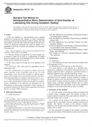 Standardtestmethode zur semiquantitativen Mikrobestimmung der Säurezahl von Schmierölen während Oxidationstests (Standard + Redline PDF Bundle)