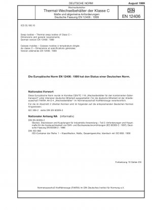 Wechselbehälter - Thermo-Wechselbehälter der Klasse C - Abmessungen und allgemeine Anforderungen; Deutsche Fassung EN 12406:1999