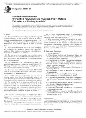 Standardspezifikation für unmodifiziertes Poly(vinylidenfluorid) (PVDF)-Formteil, Extrusions- und Beschichtungsmaterialien