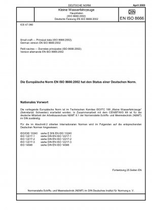 Kleine Wasserfahrzeuge – Hauptdaten (ISO 8666:2002); Deutsche Fassung EN ISO 8666:2002
