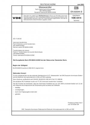 Messwandler – Teil 8: Elektronische Stromwandler (IEC 60044-8:2002); Deutsche Fassung EN 60044-8:2002