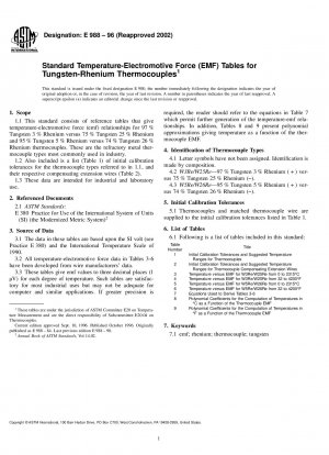 Standardtabellen für Temperatur und elektromotorische Kraft (EMF) für Wolfram-Rhenium-Thermoelemente