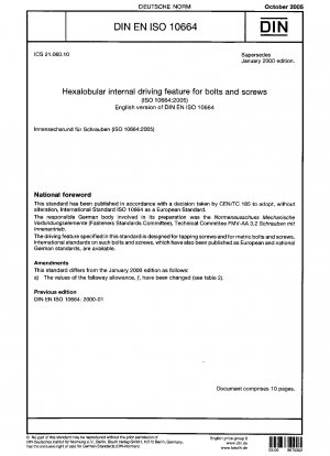 Innensechsrundiger Innenantrieb für Bolzen und Schrauben (ISO 10664:2005); Englische Fassung der DIN EN ISO 10664