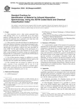 Standardpraktiken zur Identifizierung von Materialien durch Infrarot-Absorptionsspektroskopie unter Verwendung des ASTM-codierten Bandes und des chemischen Klassifizierungsindex