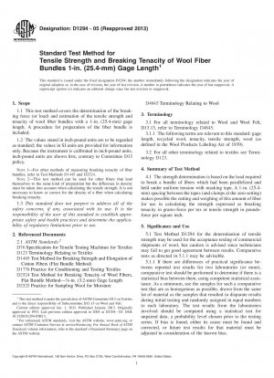 Standardtestmethode für Zugfestigkeit und Bruchfestigkeit von Wollfaserbündeln 1 Zoll. (25,4 mm) Messlänge (zurückgezogen 2022)