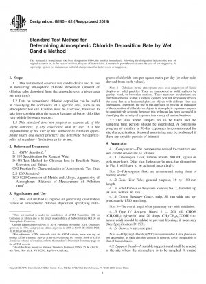Standardtestmethode zur Bestimmung der atmosphärischen Chloridablagerungsrate durch die Nasskerzenmethode