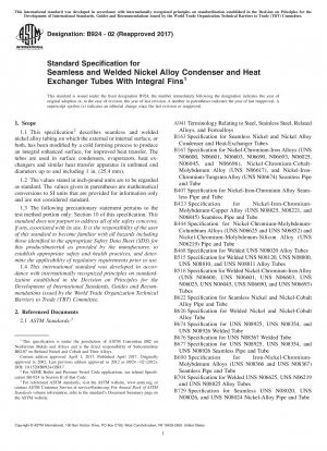 Standardspezifikation für nahtlose und geschweißte Kondensator- und Wärmetauscherrohre aus Nickellegierung mit integrierten Rippen