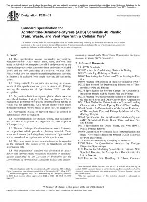Standardspezifikation für Acrylnitril-Butadien-Styrol (ABS) Schedule 40 Kunststoff-Abfluss-, Abfall- und Entlüftungsrohre mit Zellkern
