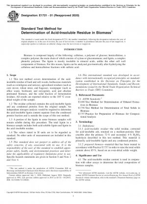 Standardtestmethode zur Bestimmung säureunlöslicher Rückstände in Biomasse