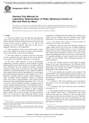 Standardtestmethode zur Laborbestimmung des Wassergehalts (Feuchtigkeitsgehalts) von Boden und Gestein nach Masse