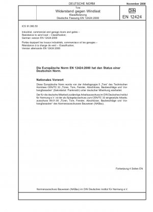 Industrie-, Gewerbe- und Garagentore und -tore – Widerstandsfähigkeit gegen Windlast – Klassifizierung; Deutsche Fassung EN 12424:2000