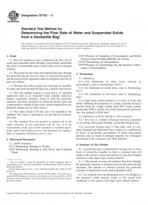 Standardtestmethode zur Bestimmung der Durchflussrate von Wasser und Schwebstoffen aus einem Geotextilbeutel