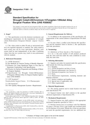 Standardspezifikation für chirurgischen Fixierungsdraht aus geschmiedeter Kobalt-20-Chrom-15-Wolfram-10-Nickel-Legierung (UNS R30605)