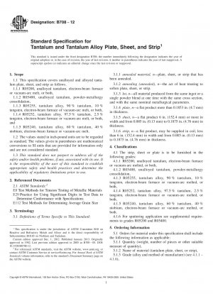 Standardspezifikation für Platten, Bleche und Bänder aus Tantal und Tantallegierungen