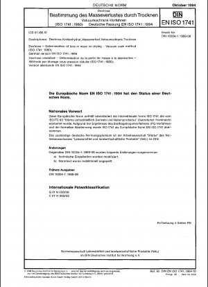 Dextrose – Bestimmung des Masseverlusts beim Trocknen – Vakuumofenverfahren (ISO 1741:1980); Deutsche Fassung EN ISO 1741:1994