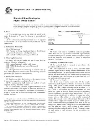 Standardspezifikation für Nickeloxid-Sinter